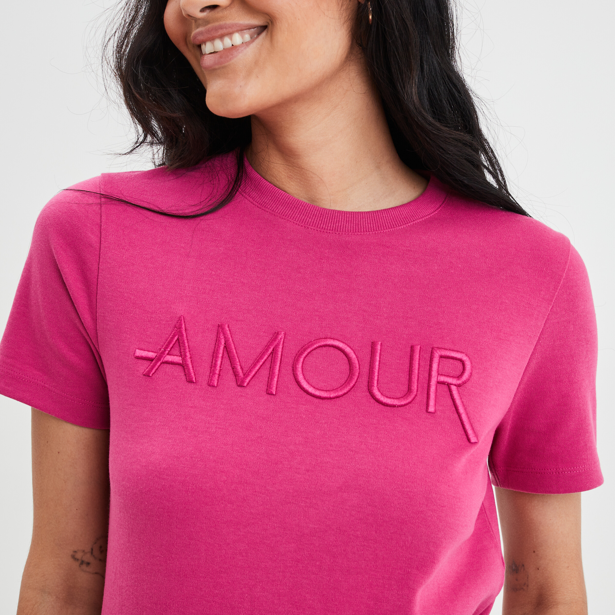 T-shirt droit manches courtes rose fushia femme | La Halle