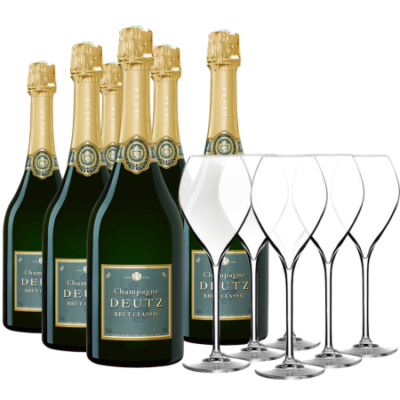 6 CHAMPAGNES DEUTZ BRUT CLASSIC + 6 FLUTES OFFERTES