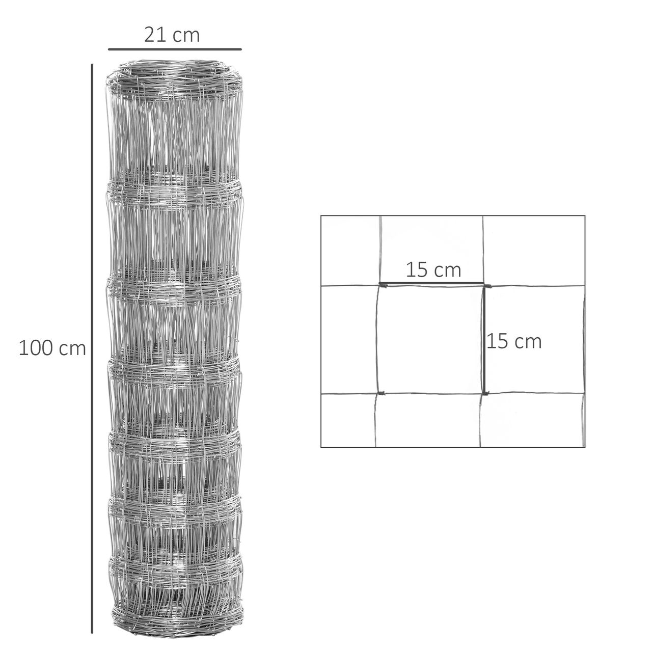 PawHut Maschendraht Drahtgitter Gartenzaun 52 x 1 m Volierendraht Drahtzaun Rolle Masche stark Stahl Silber