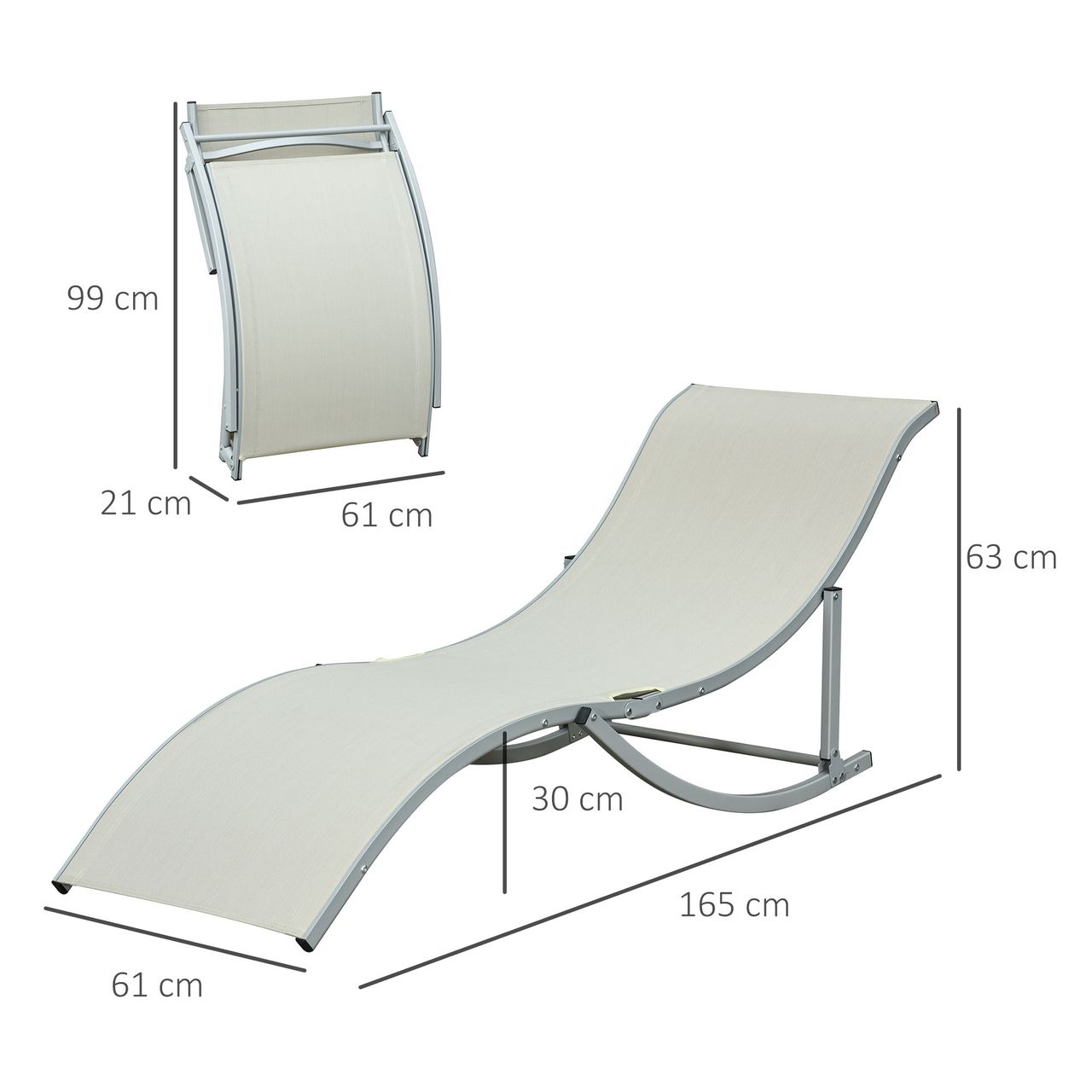 Outsunny 2er Set Sonnenliege Gartenliegen Stoffliege Relaxliege ergonomisch Aluminium Texteline Beige 165 x 61 x 63 cm