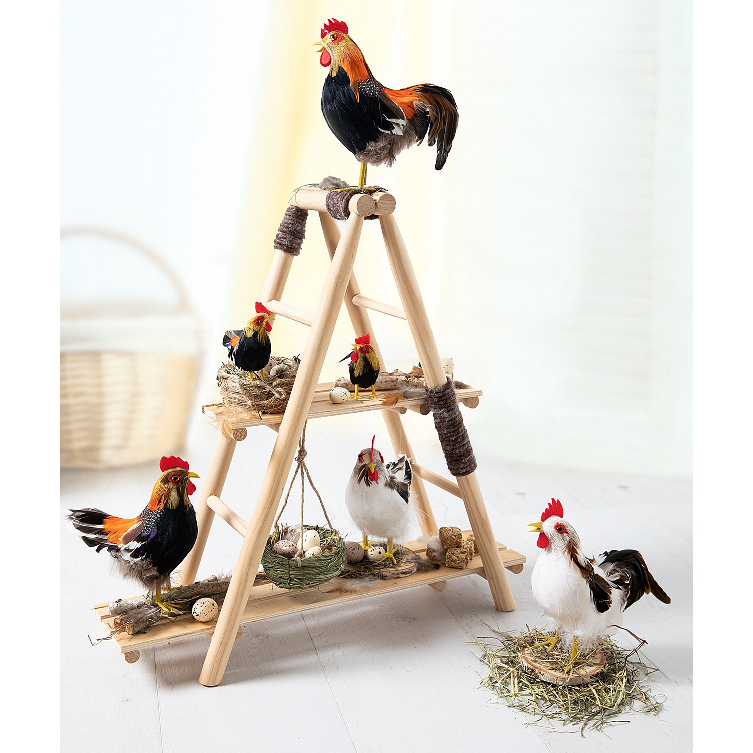 Federhahn und –huhn, 18 und 20 cm, 2 Stück