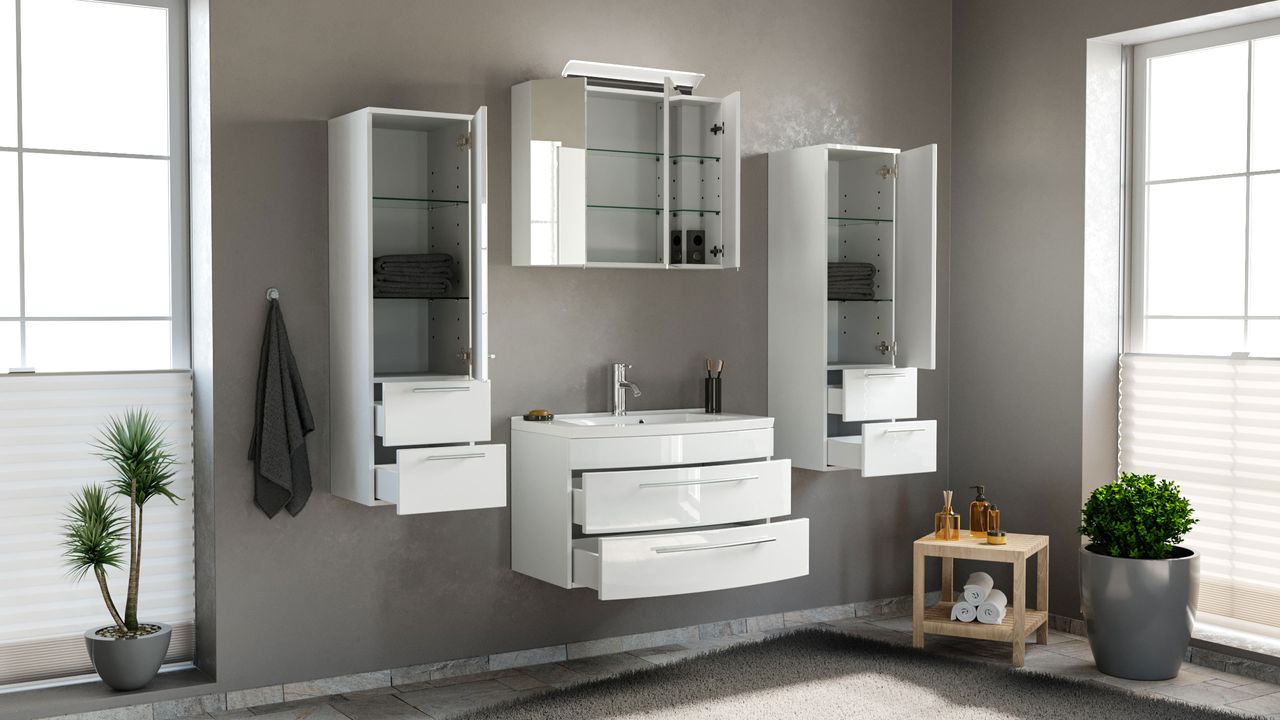 Posseik Badmöbel-Set Luna 80 cm (4-teilig) weiß hochglanz EEK: F