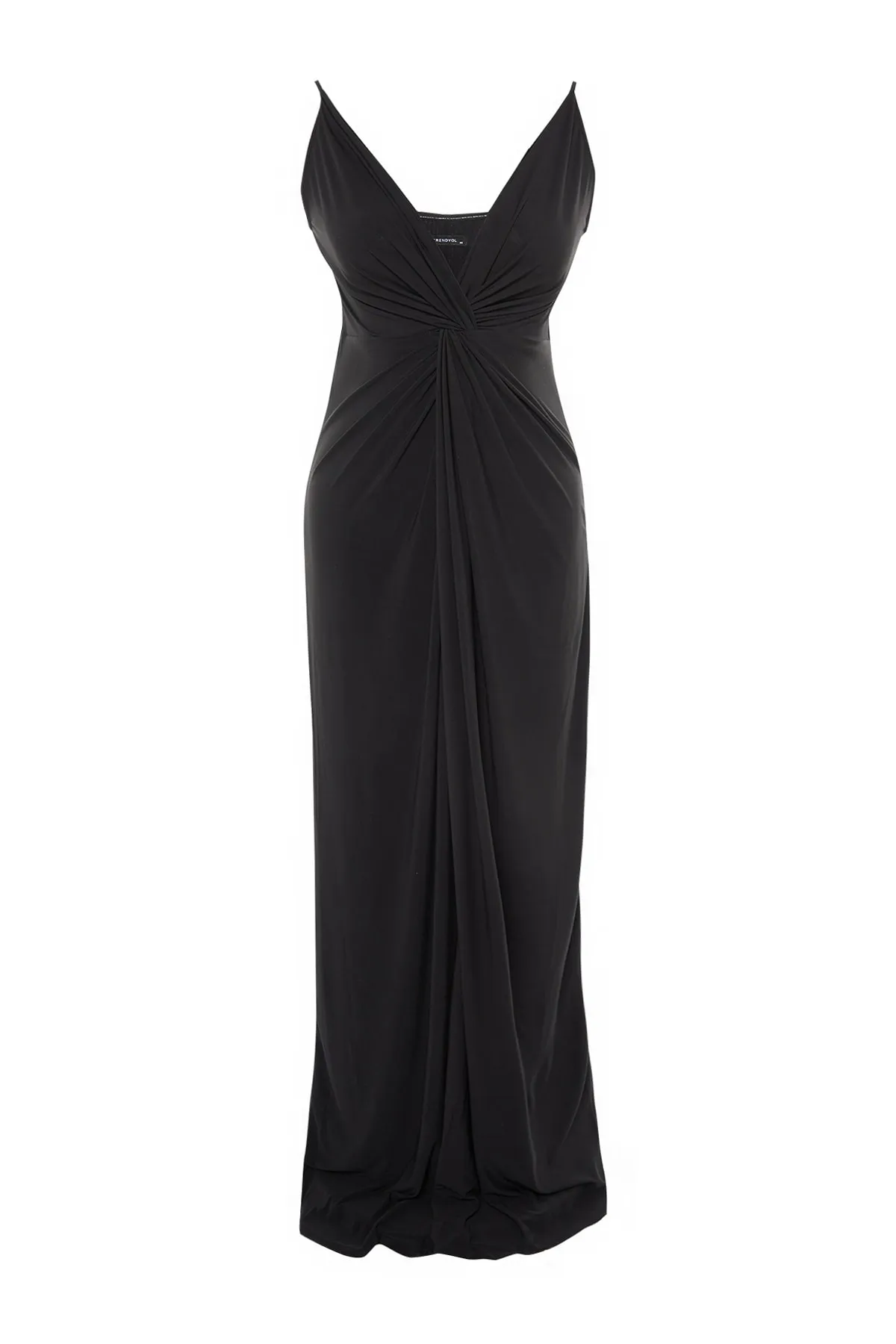 Trendyol Curve  Schwarzes, gestricktes, drapiertes, detailliertes Abendkleid TBSSS22AD00000