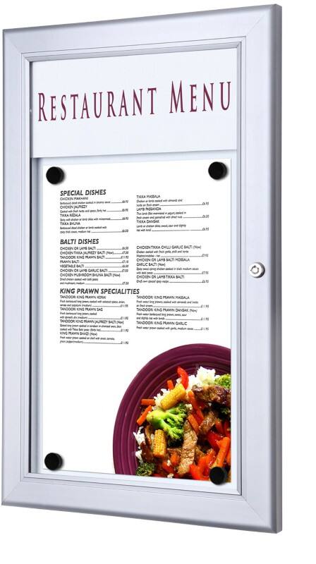 SHOWDOWN Menütafel Magnetisch A4 Wandmontage mit Schrauben Abschließbar 29 B x 47,7 H cm Silber