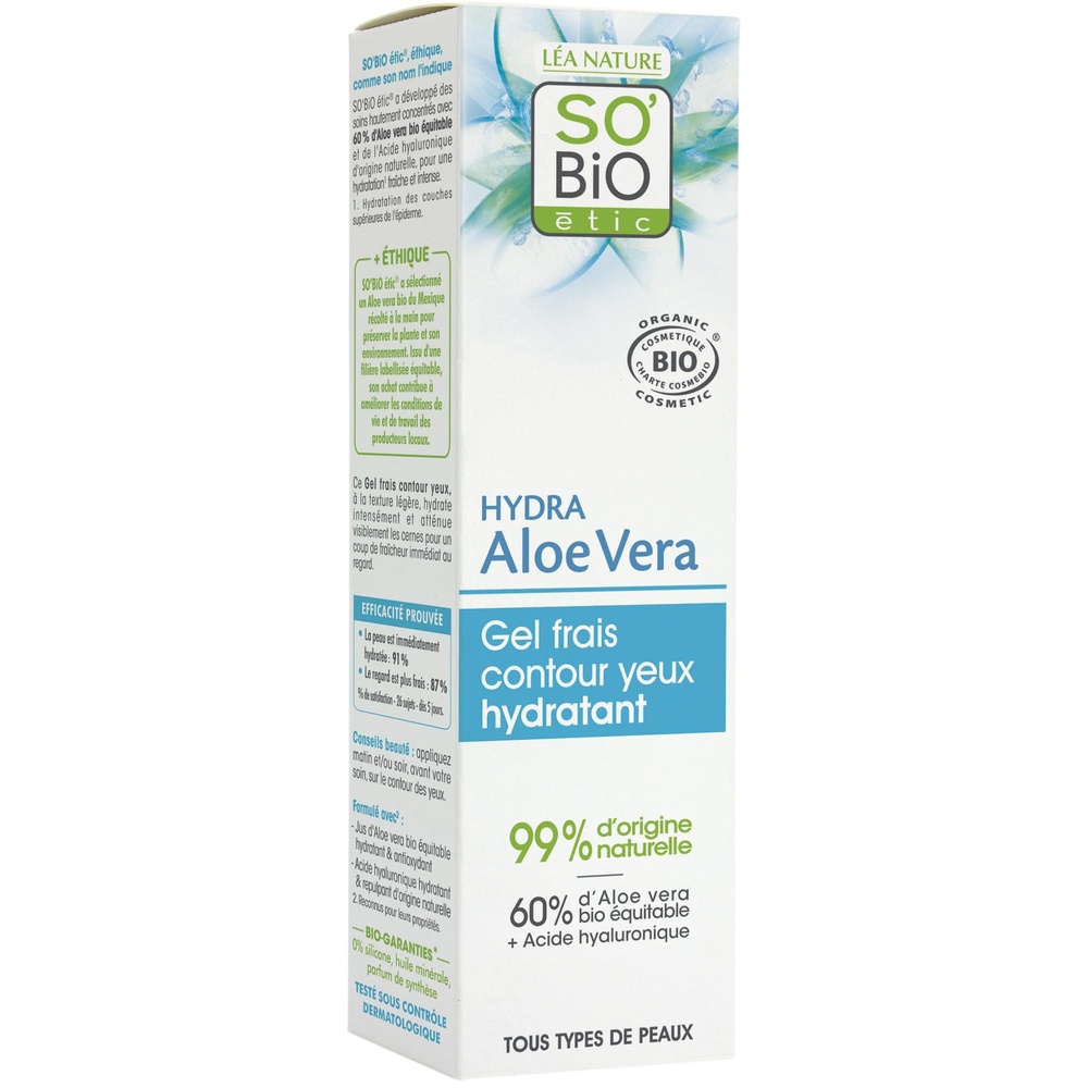 LÉA NATURE SO BiO étic Gel frais contour yeux hydratant¹, toustypes de peaux,          Hydra Aloe Vera Gel frais