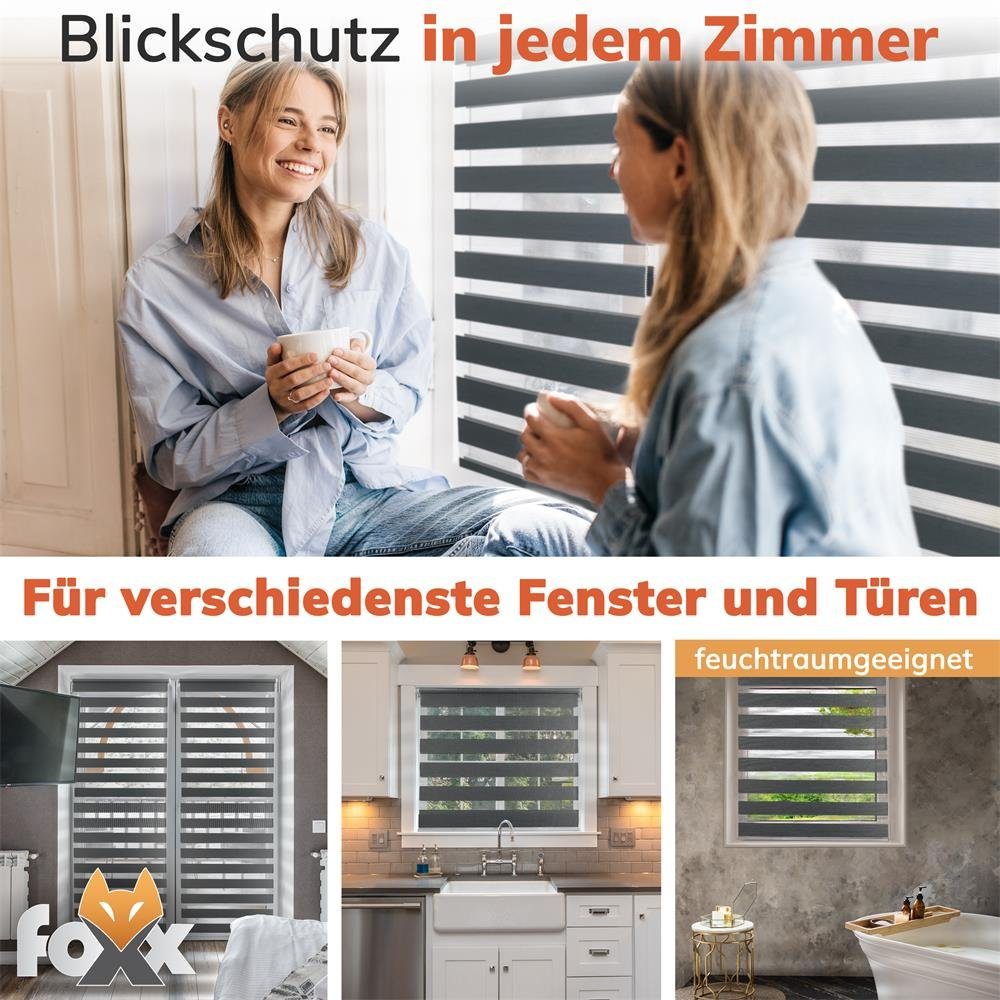 Doppelrollo Doppelrollo Klemmfix schwarz 50x140 cm, Foxx