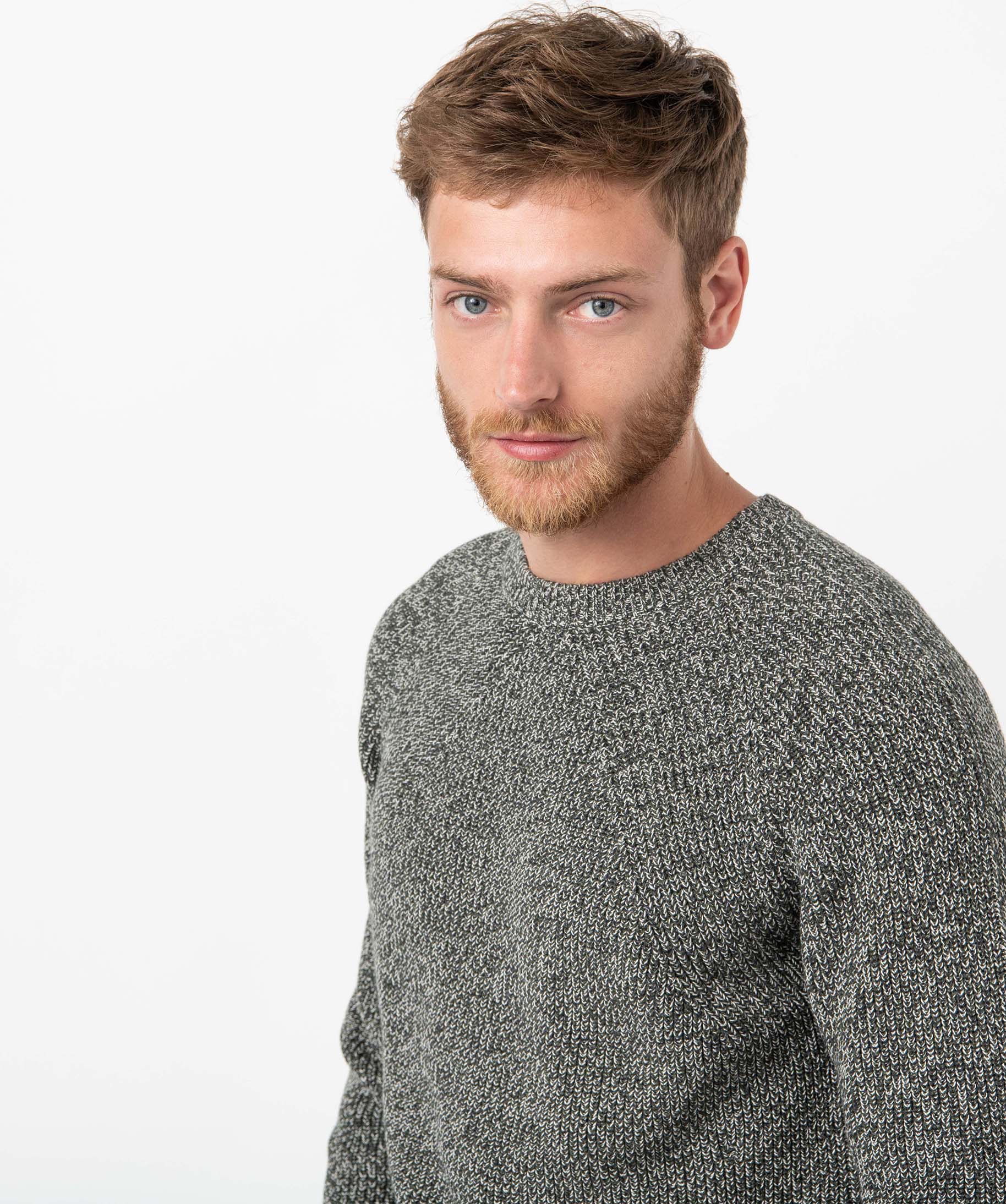 Pull homme à col rond en maille chinée noir | GEMO