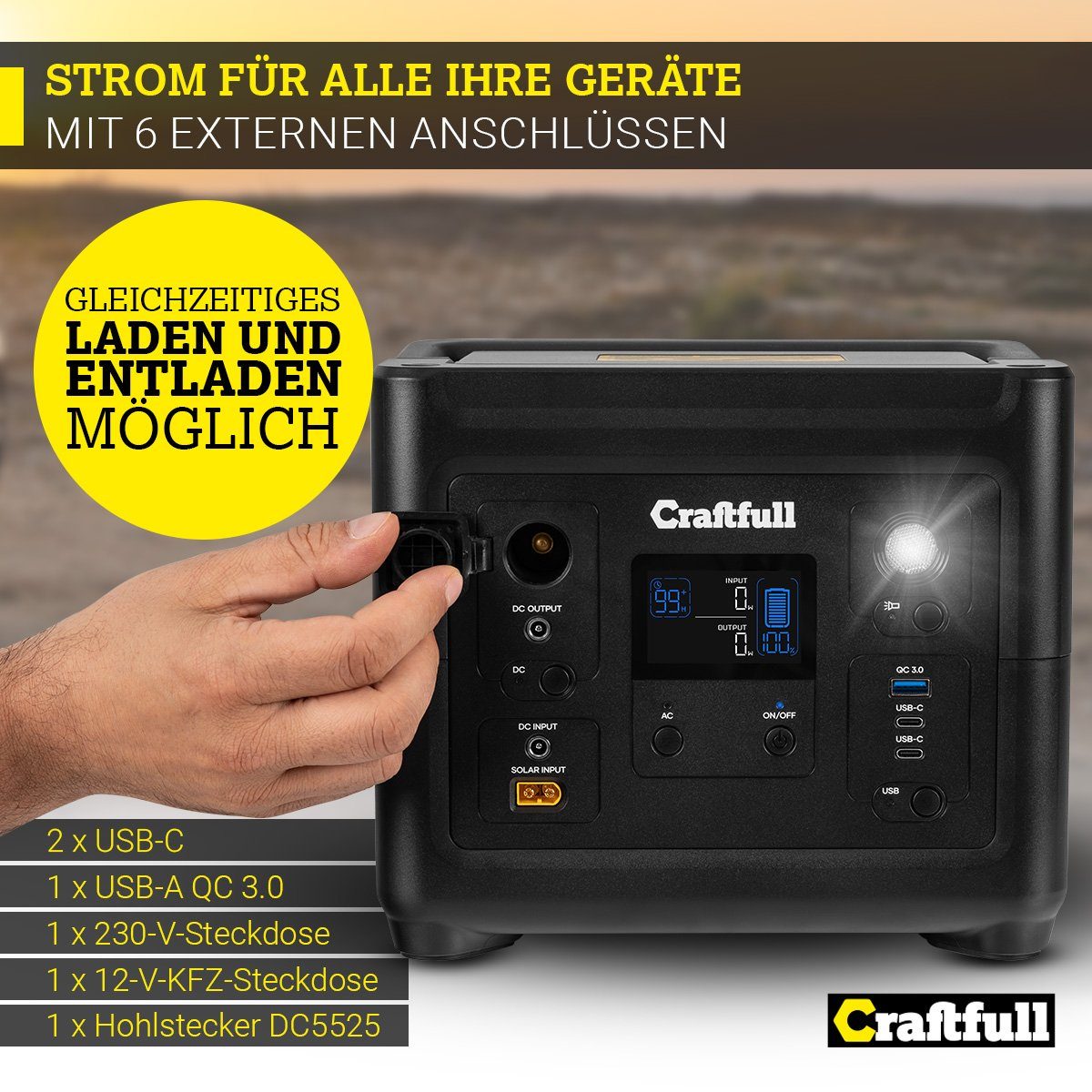 Craftfull Powerstation Schnelllade-Powerstation Fast Charge PS500 Powerstation 3 Jahre Garantie - Stromerzeuger - Powerbank - Stromgenerator 18000 mAh (230 V, 1 St), Tragbarer Akku - mobile Stromversorgung - Camping Generator