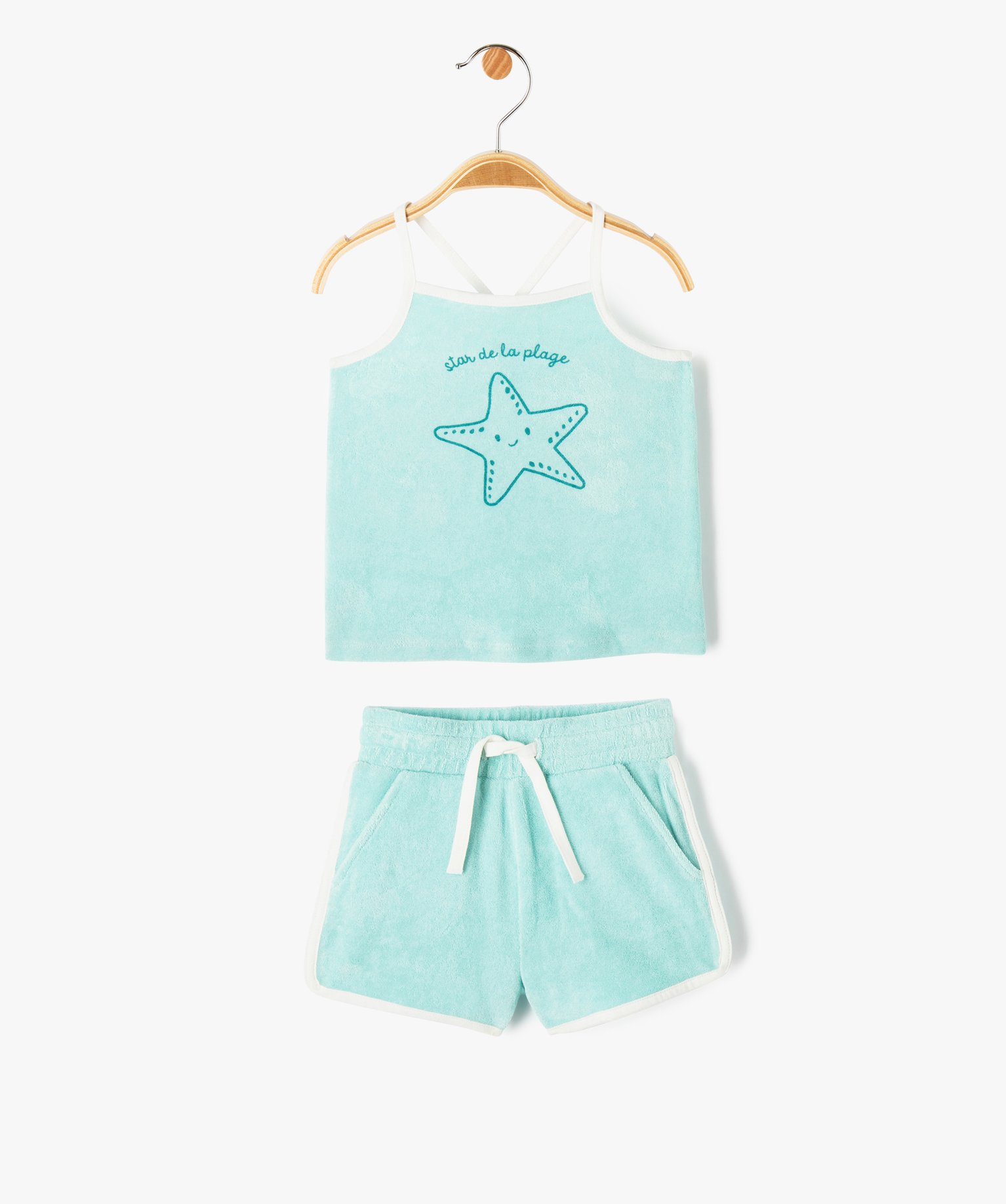 Ensemble bébé fille 2 pièces : short + débardeur en éponge vert clair | GEMO