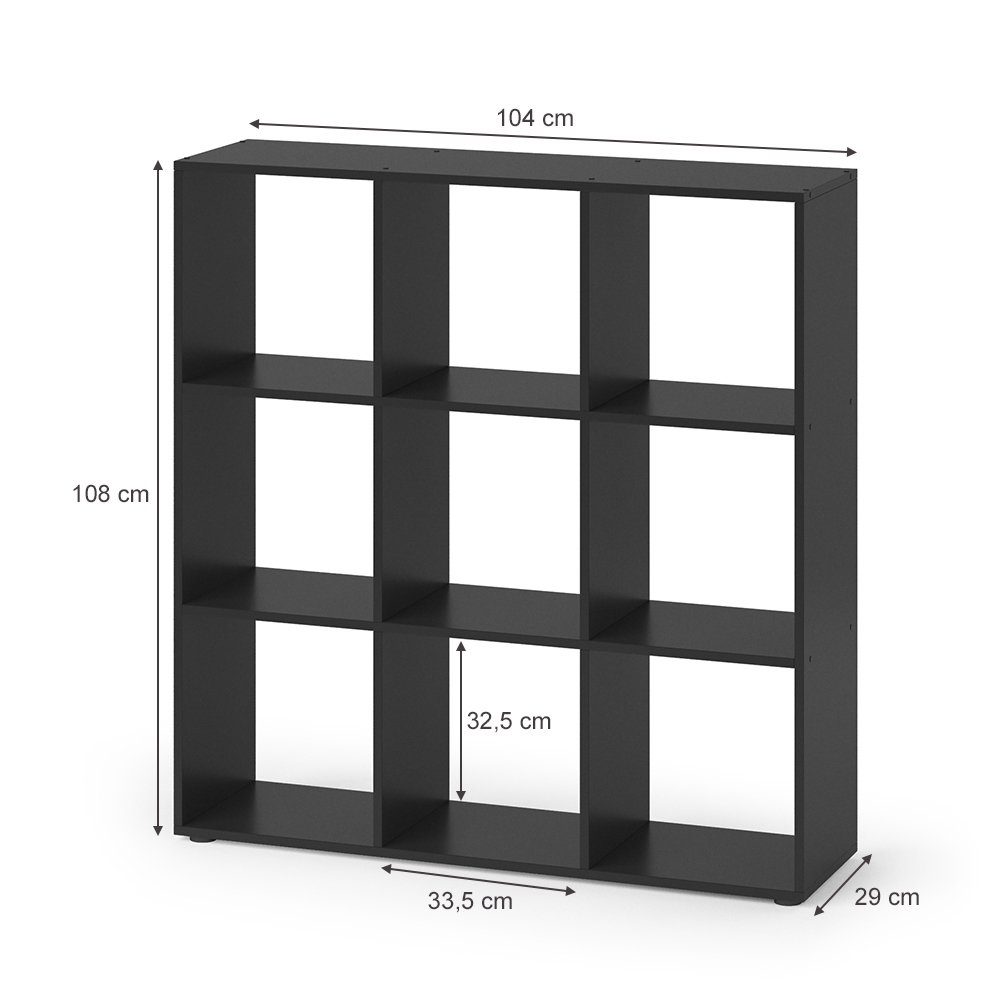 Vicco Raumteiler Würfelregal Standregal NOVE 9 Fächer Schwarz