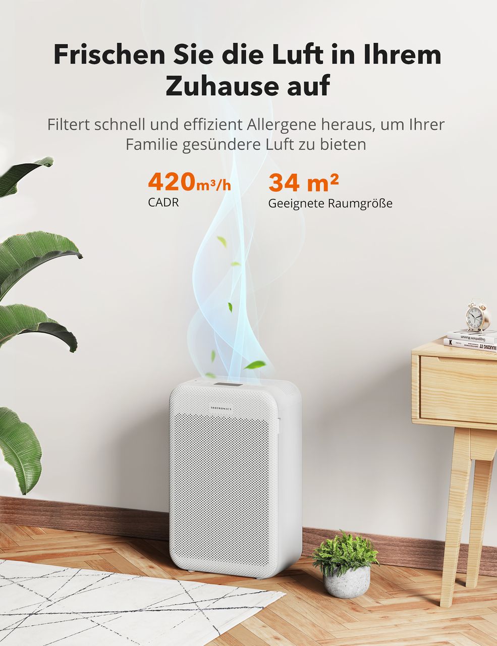 TaoTronics TT-AP003 Luftreiniger (weiß, 3-in-1 True HEPA H13 Filter, 99,97% Filterleistung)