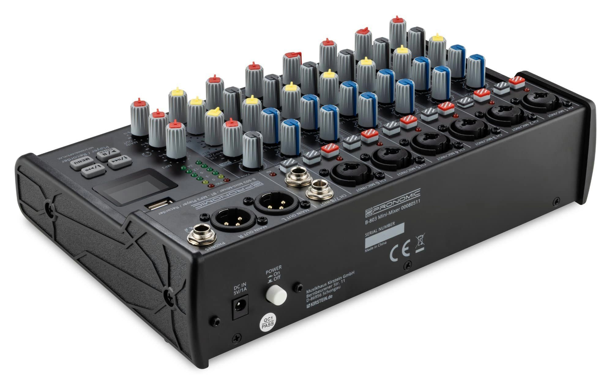 Pronomic Mischpult B-803 8-Kanal Mini-Mixer - Live/Studio DJ Mixer, mit Bluetooth und USB-Recording