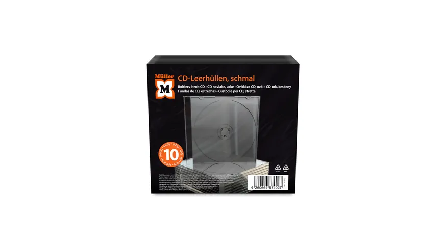 Müller CD-Leerhülle, schmal, für 1 Disc, 5.2mm, schwarzes Tray, 10er Pack