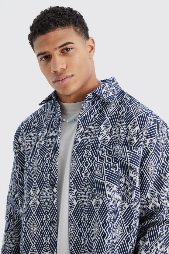 Langärmliges Oversize Jacquard Overshirt
