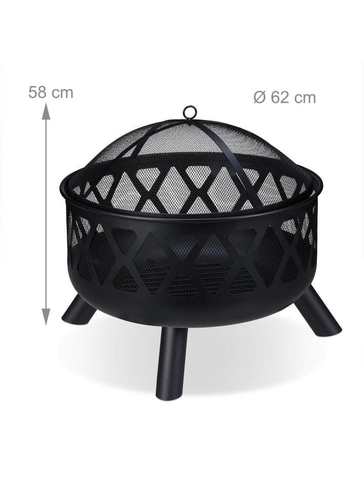 relaxdays Feuerschale mit Funkenschutz in Schwarz - Ø 62 cm günstig kaufen onesize