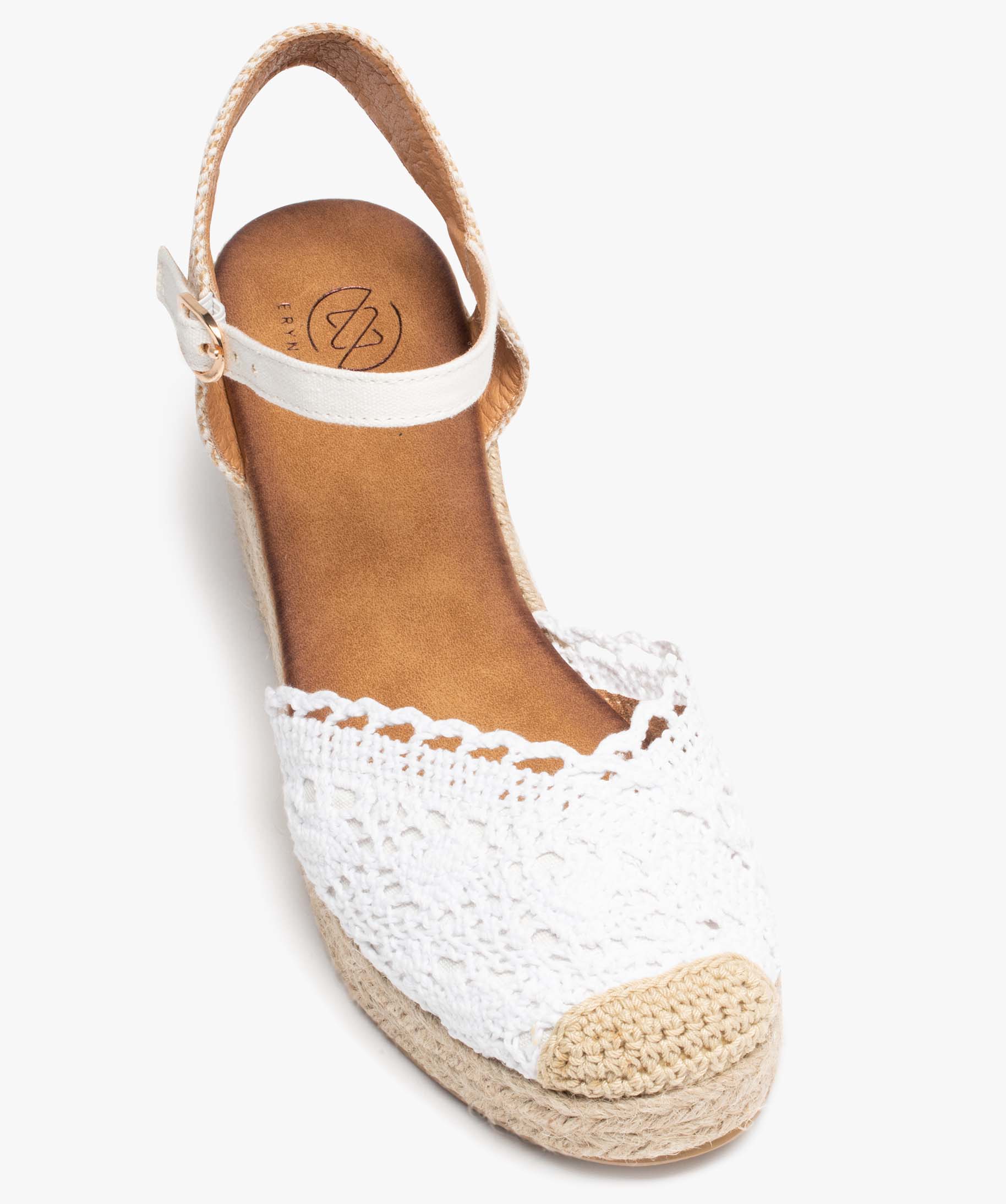 Sandales femme compensées en jute avec dessus brodé blanc | GEMO