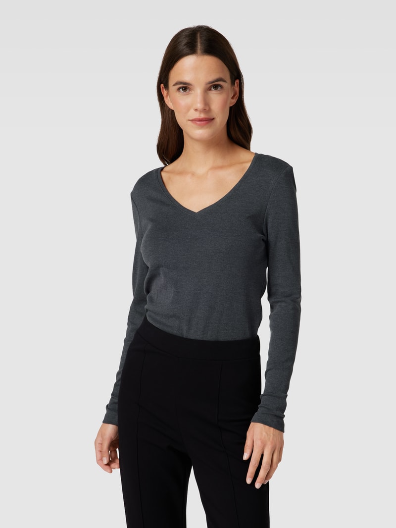 Longsleeve mit V-Ausschnitt in anthrazit meliert