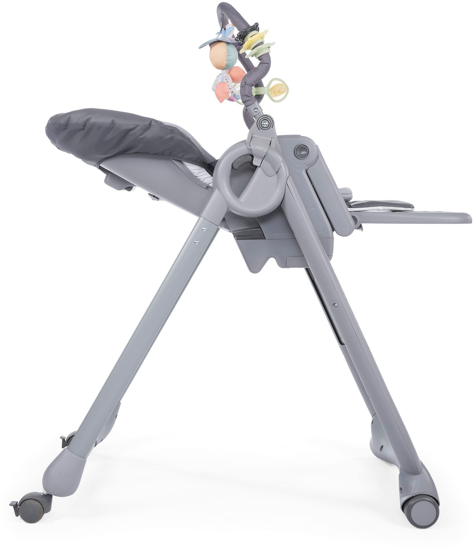 Chicco Hochstuhl Polly Magic Relax, Graphite, mit Spielbogen & Sitzverkleinerer, Made in Europe