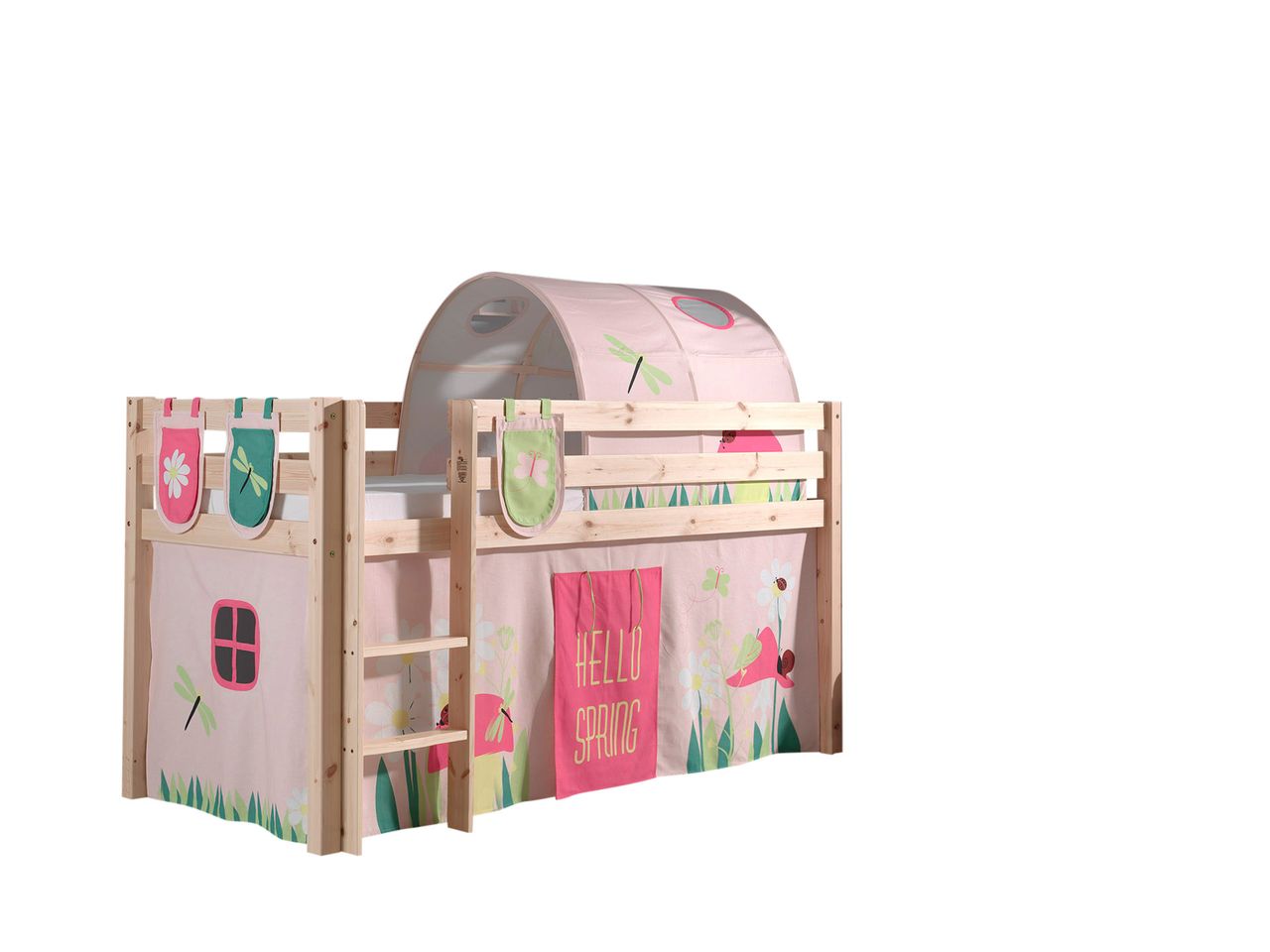 VIPACK Spielbett Pino mit Textilset Vorhang, Tunnel und 3 Taschen 