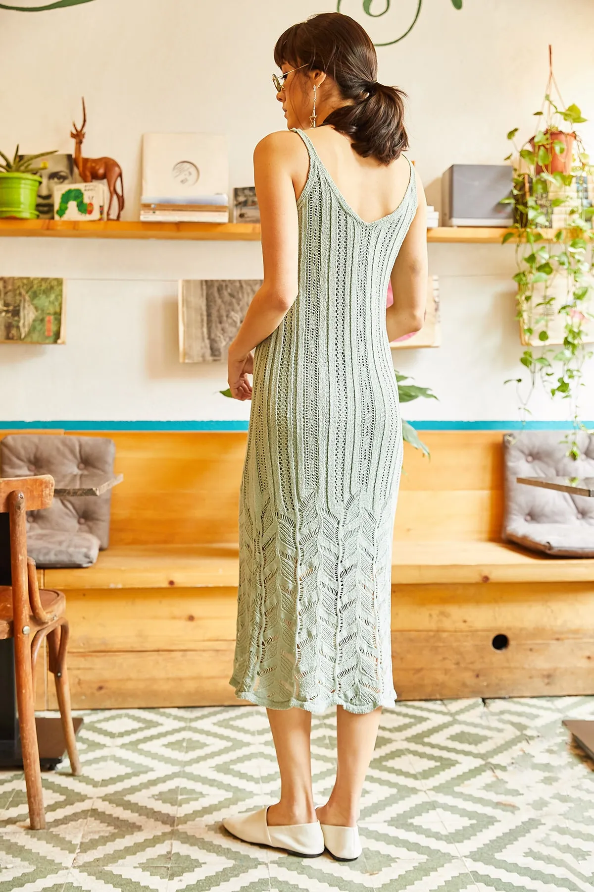 Olalook  Gefüttertes Sommer-Strickkleid für Damen in Aquagrün ELB-19001113