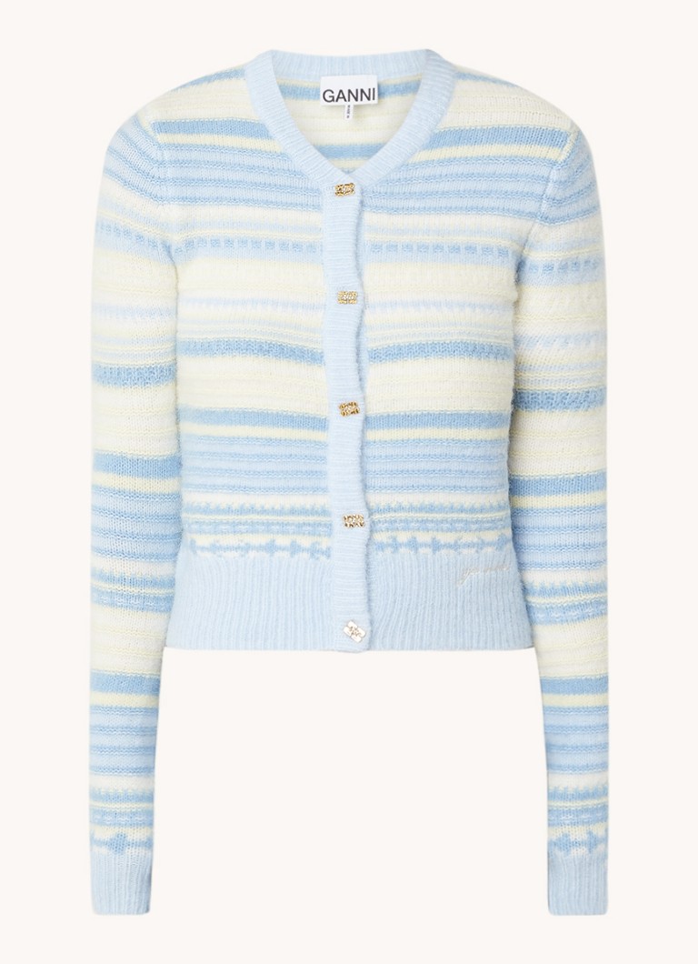 Ganni Fine-knit cardigan in alpaca wool blend with stripe print