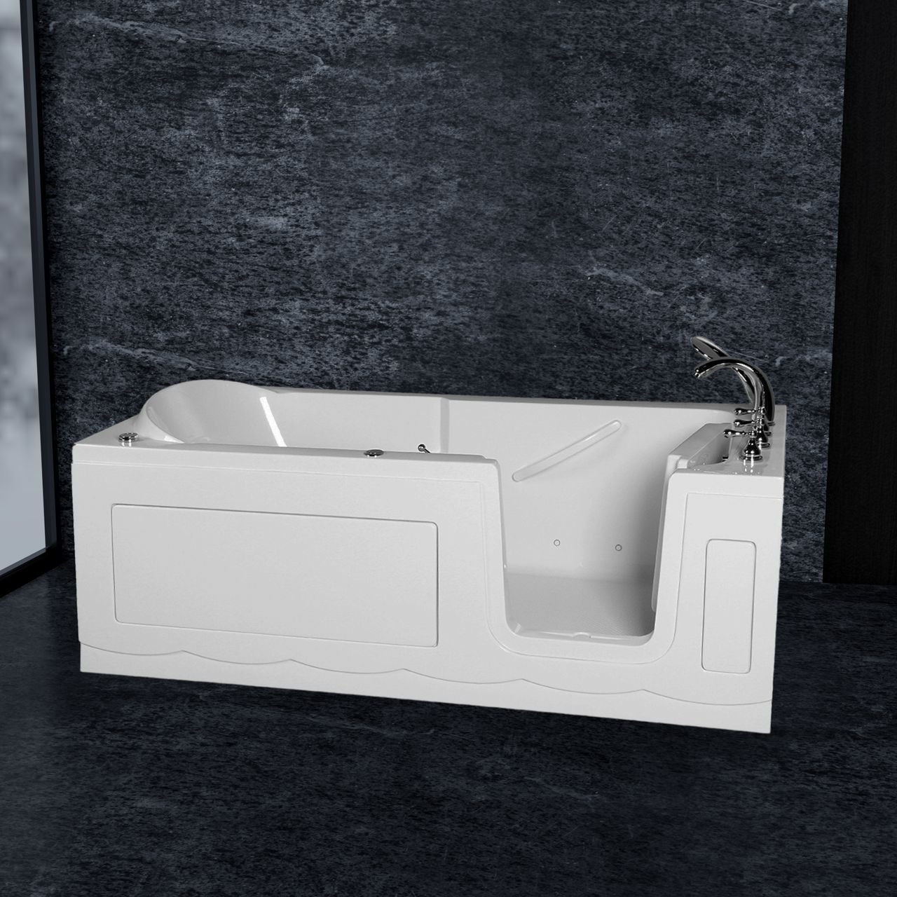 PureHaven Seniorenbadewanne 170x75 cm Sitz- und Whirlpool mit Massagedüsen integrierte Tür für leichten Einstieg pflegeleichte Oberfläche