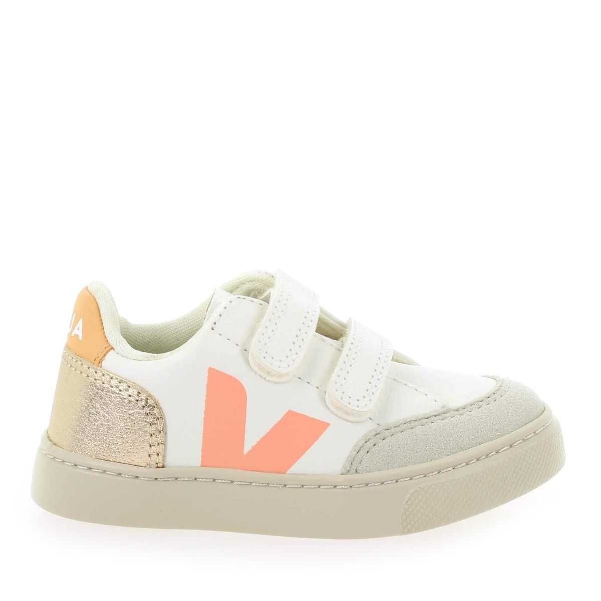 Veja  SMALL V12 VELCRO - Blanc Platine