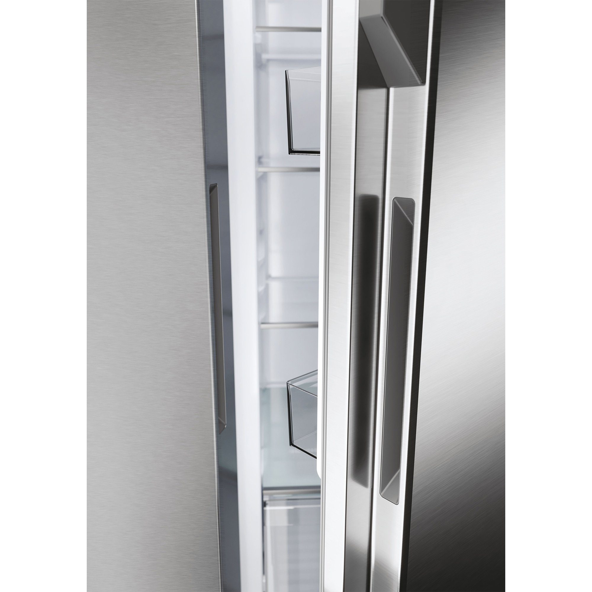 Haier Side-by-Side Front aus Edelstahl HSR5918DNMP, 177,5 cm hoch, 90,8 cm breit, Total NoFrost, Mutli Airflow, Top LED Beleuchtung, XL Slim Line