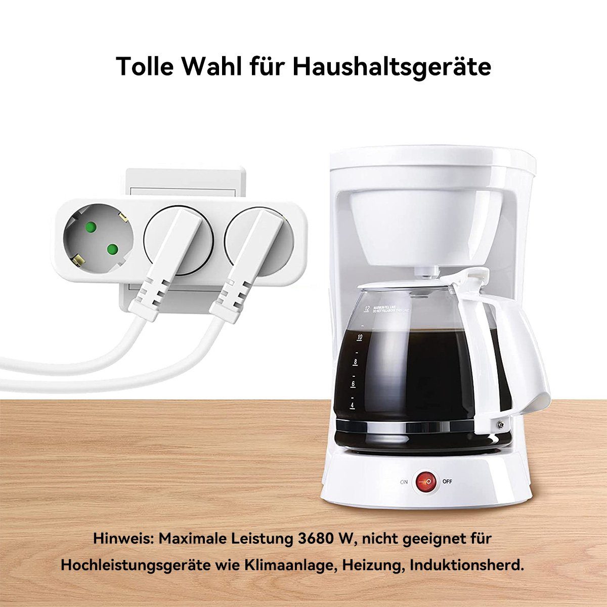 DOPWii Drei Steckdosen für Steckdose,3 in 1 250V/16A Tragbare Steckdosen Mehrfachsteckdose