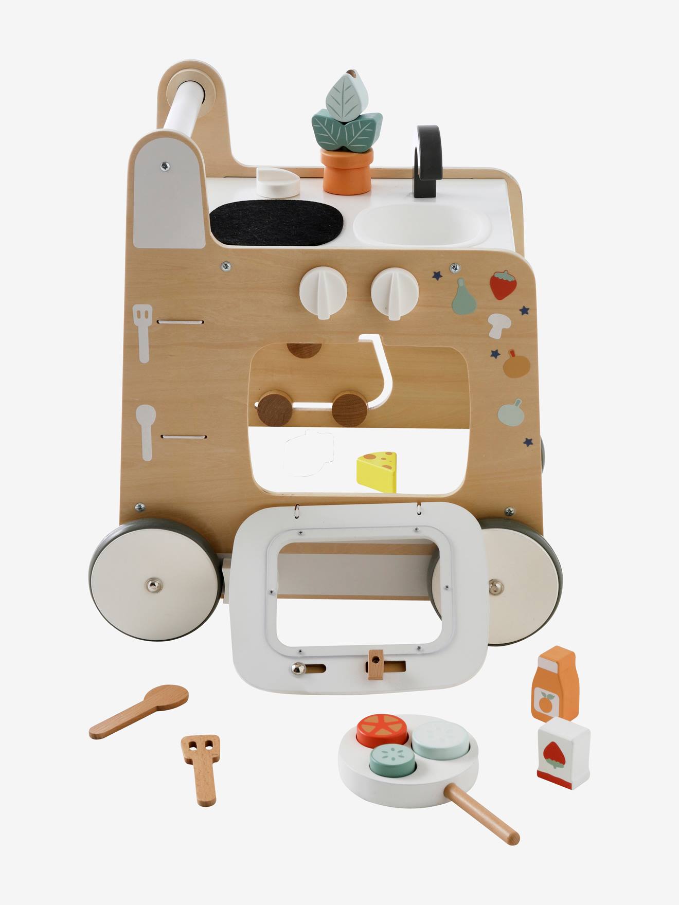 Vertbaudet 3-in-1-Lauflernwagen mit Spielküche FSC - natur/weiß