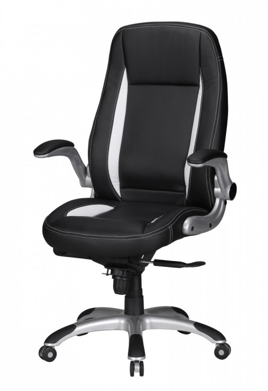 Amstyle Chefsessel Leder Optik schwarz Streifen weiß mit Armlehnen klappbar
