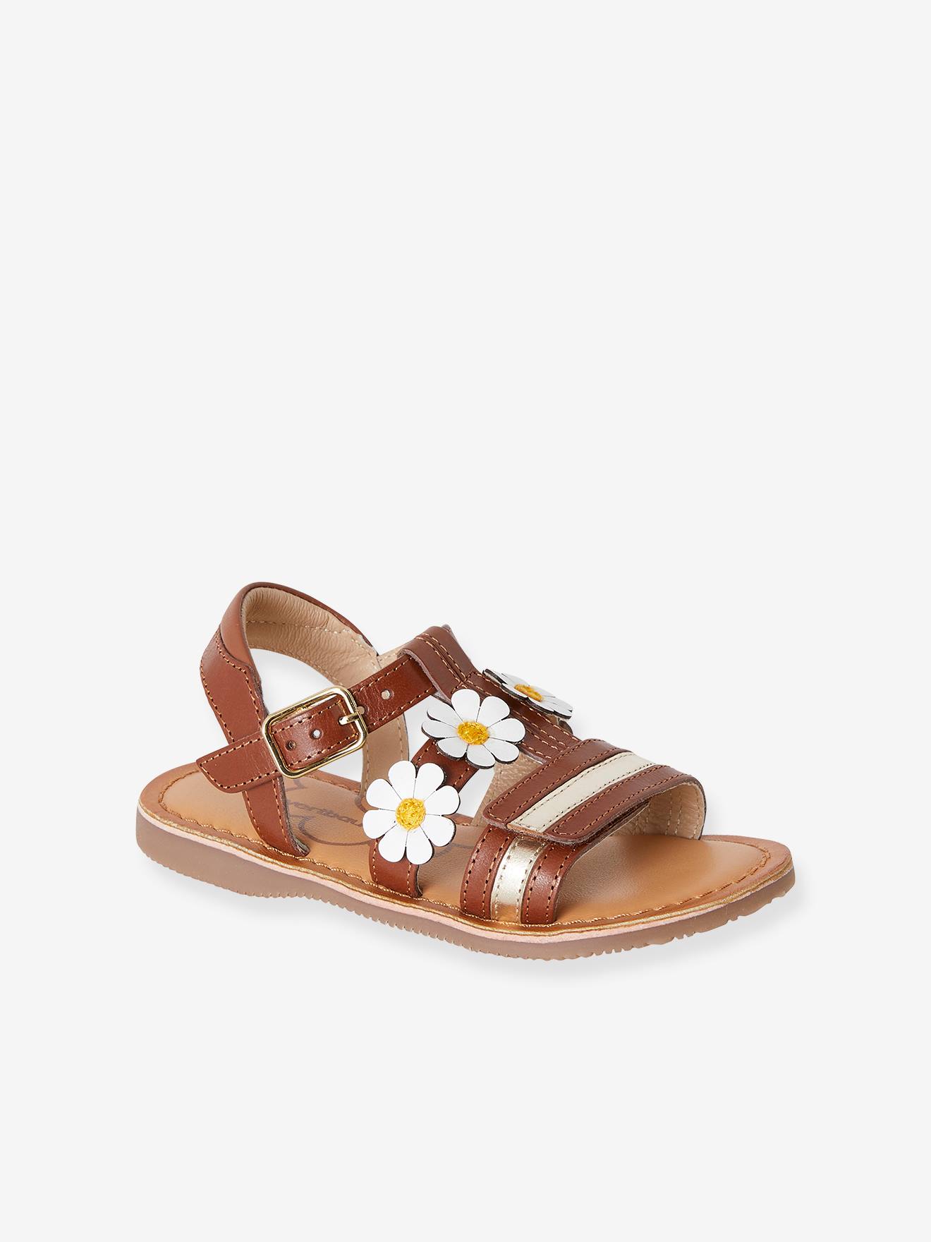 Vertbaudet Mädchen Klett-Sandalen, Anzieh-Trick - braun/marine