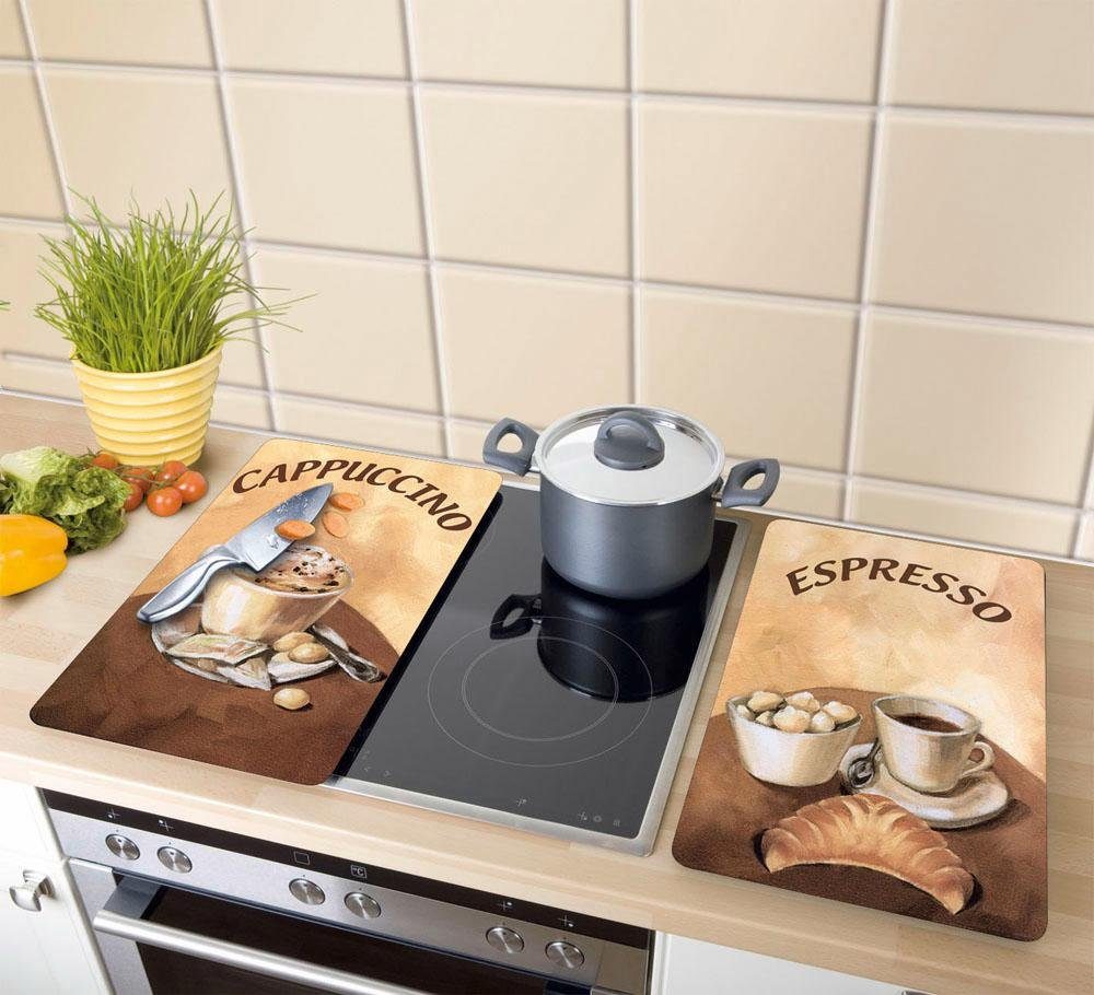 WENKO Herd-Abdeckplatte Kaffee, Glas, (Set, 2 tlg), kratzfest