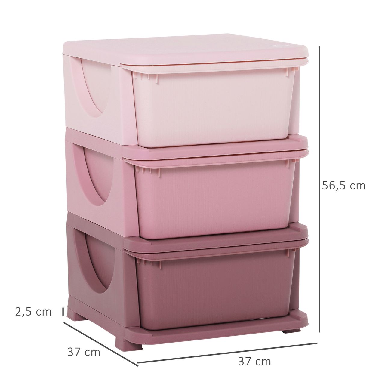 HOMCOM Schubladenschrank für Kinder mit Stauraum Aufbewahrungsboxen Spielzeug-Organizer Spielzeugkiste drei Ebene für Kinderzimmer 3-6 Jahre Kindermöbel Rosa 37 x 37 x 56,5 cm