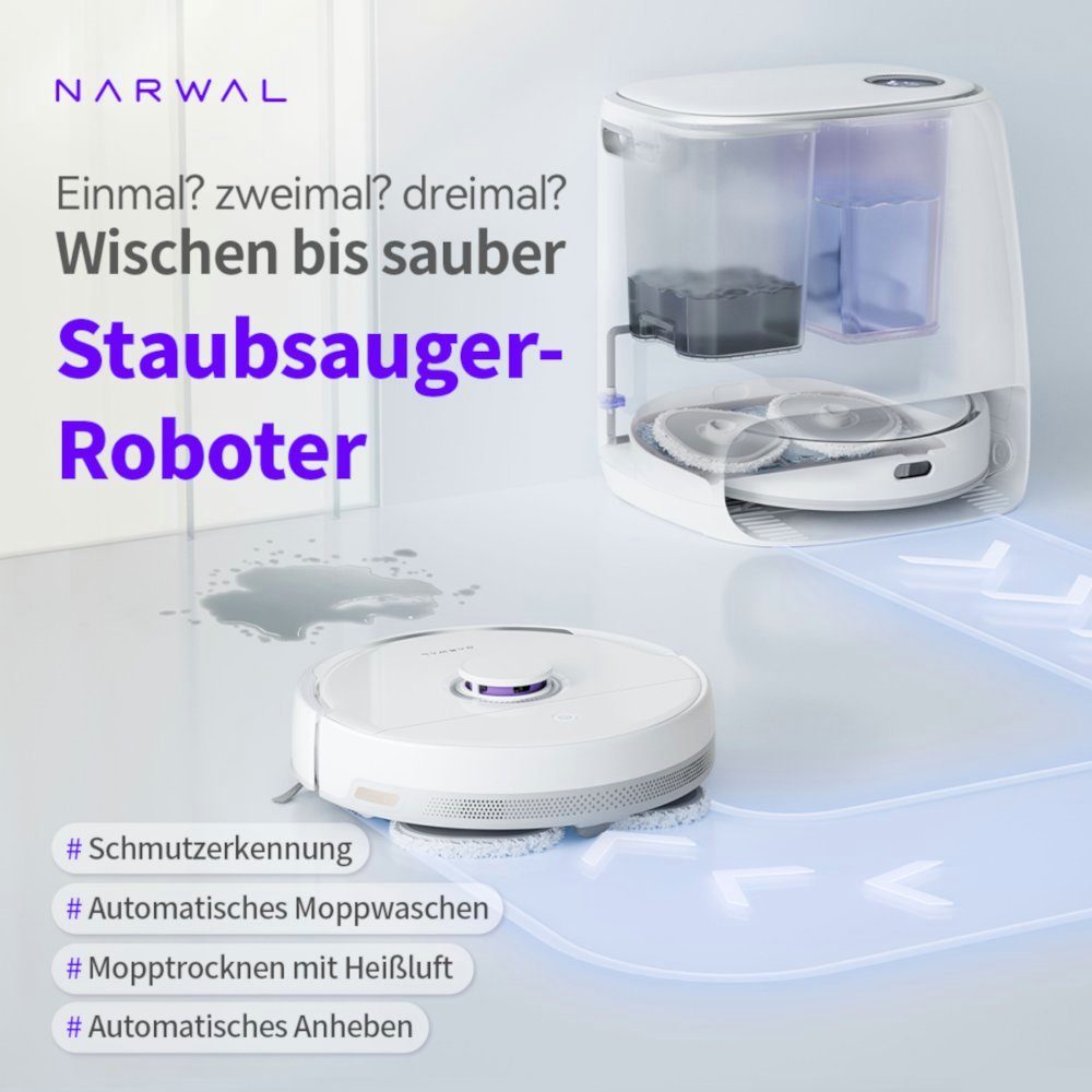 Narwal Saugroboter Freo mit automatischer Mop-Wäsche und Trocknung, 72,00 W, beutellos 3000PA, LCD Display, Arcuate-Route, Wifi, APP Steuerung