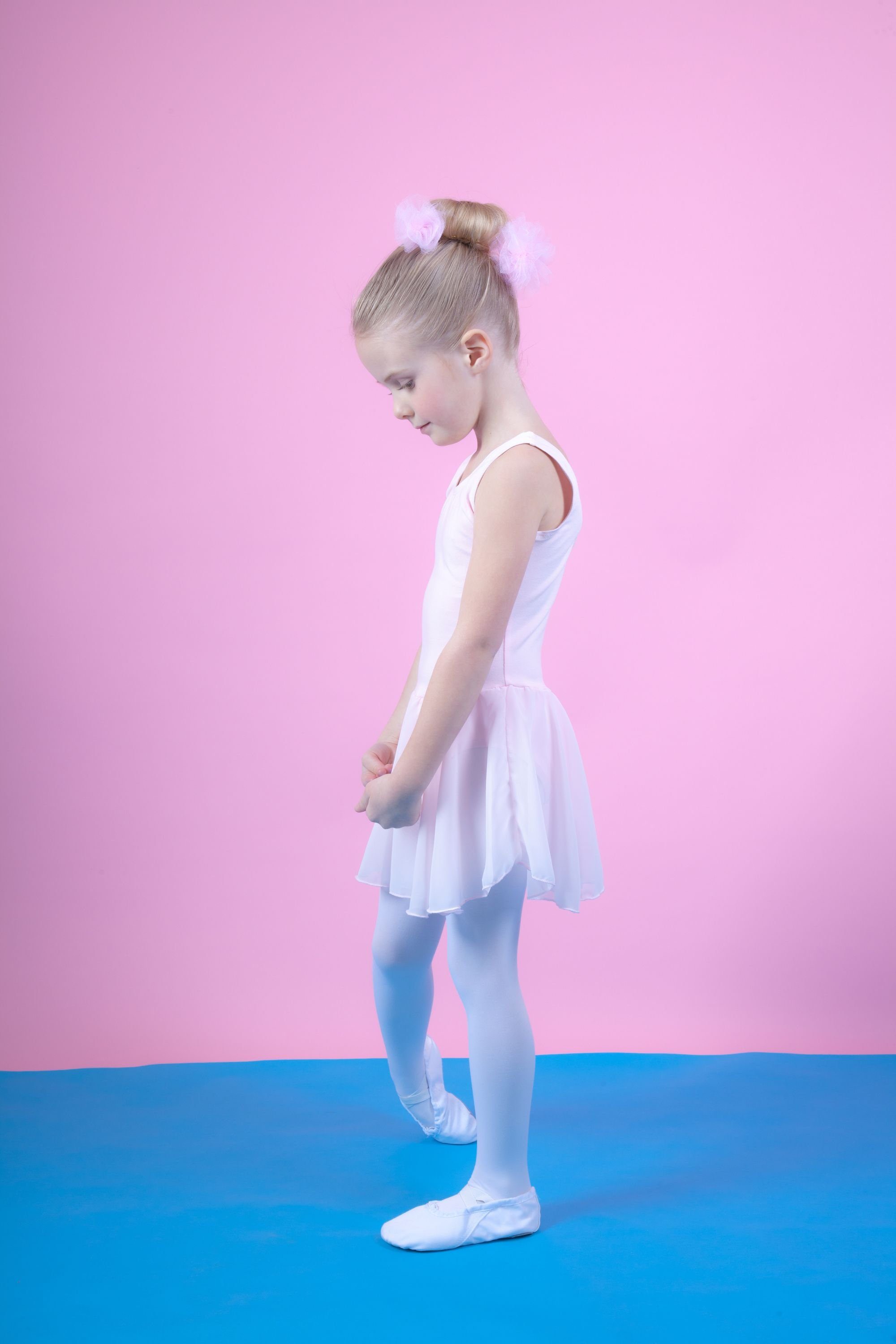 tanzmuster Chiffonkleid Ballettkleid Bella aus weicher Baumwolle Ballettbody mit Schlüssellochausschnitt für Mädchen fürs Kinder Ballett