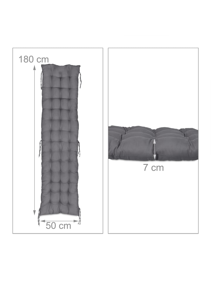 relaxdays Bankauflage in Grau - (B)180 x (H)7 x (T)50 cm günstig kaufen onesize