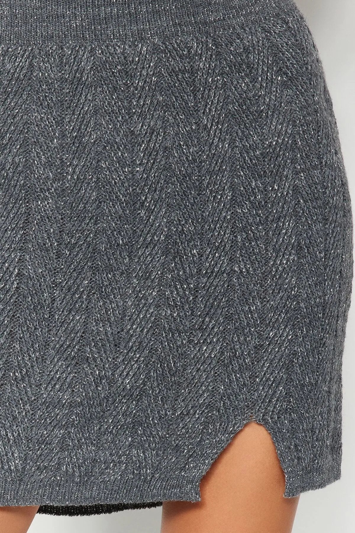 Trendyol Collection  Anthrazit Glitzernder Rock-Cardigan Strickoberteil und -unterteil Set TWOAW24AU00090