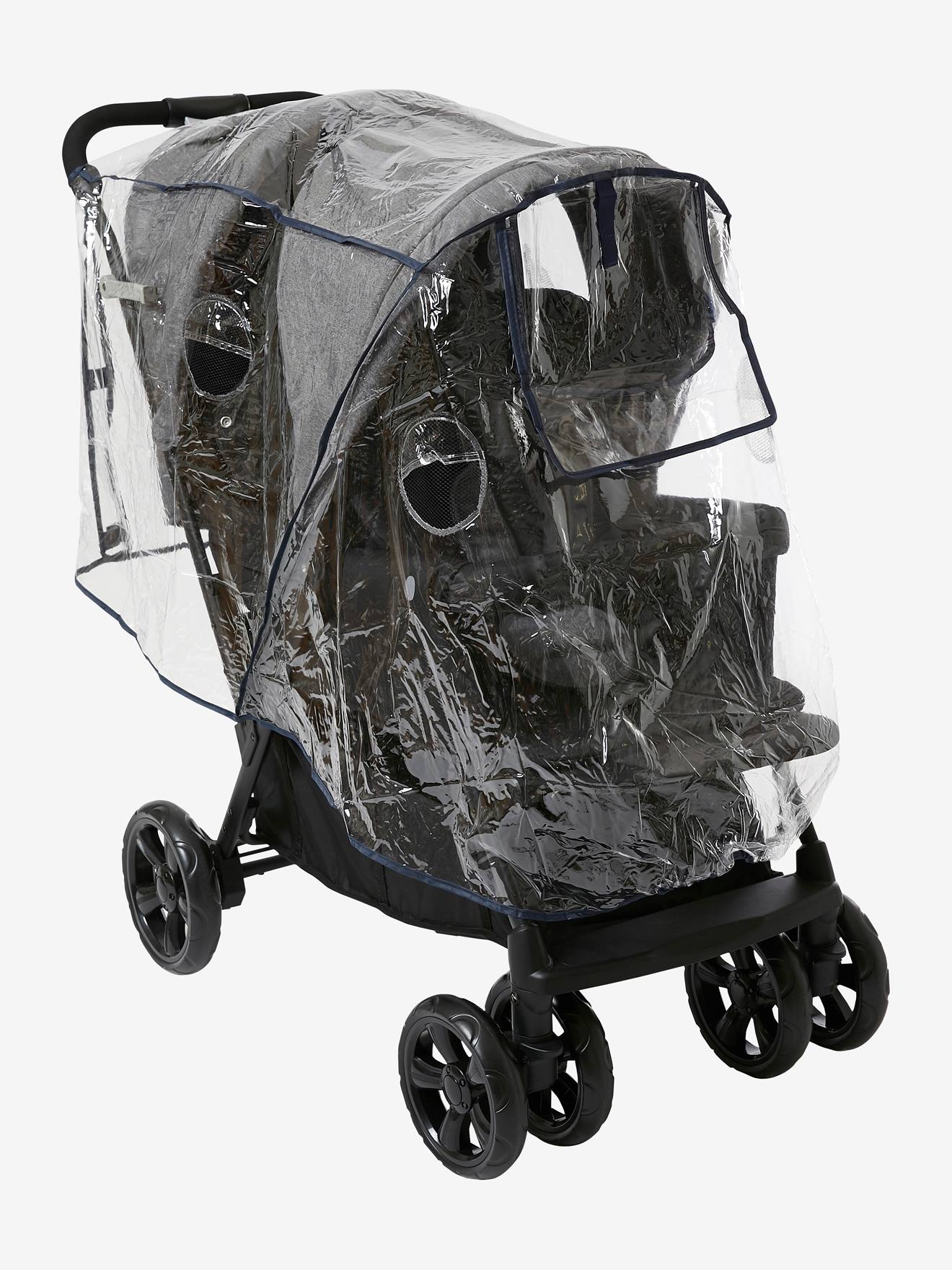 Habillage pluie intégral vertbaudet pour poussette double transparent