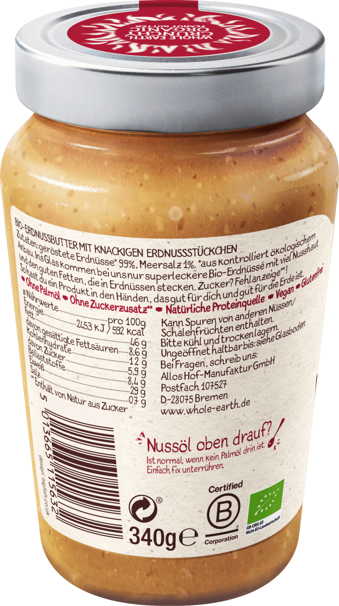 Erdnussbutter, Crunchy Peanut Butter, 340 g