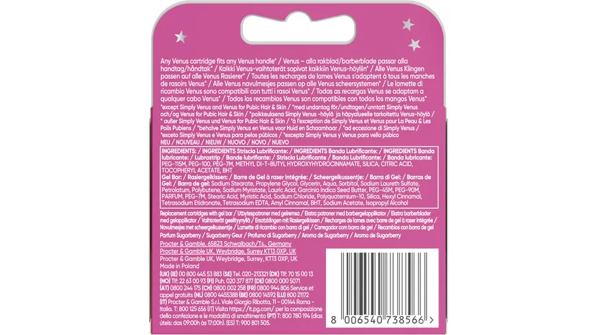Gillette Venus Klingen Comfortglide Sugarberry Scent