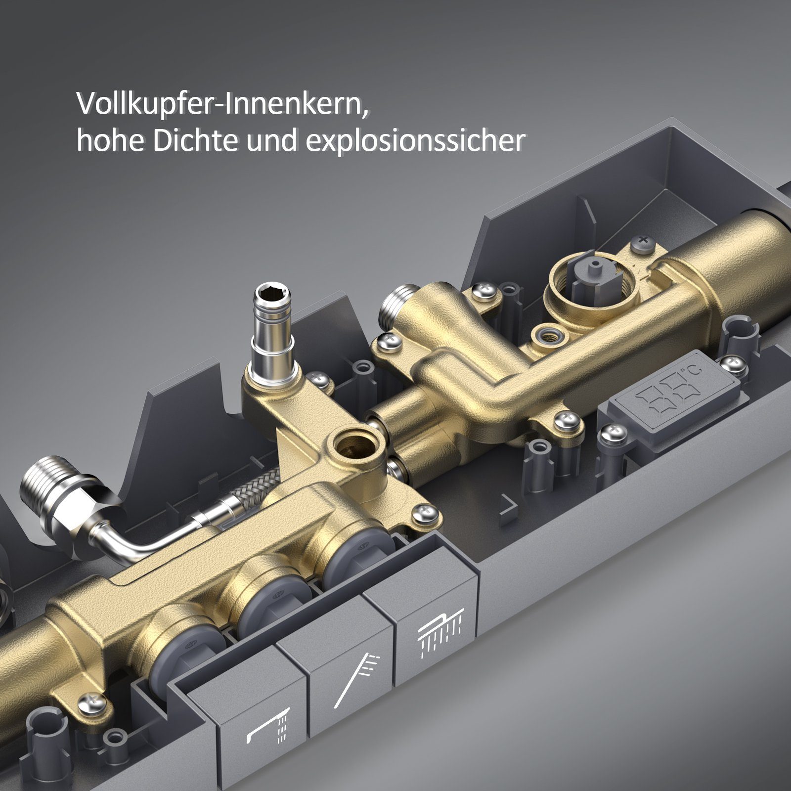 EMKE Duschsystem Duschsystem mit Thermostat Duschset mit 40cm Thermostatische Platte, 4 Strahlart(en), Brausestange, Handbrause, Regendusche, Wasserauslass, Anthrazit Matt