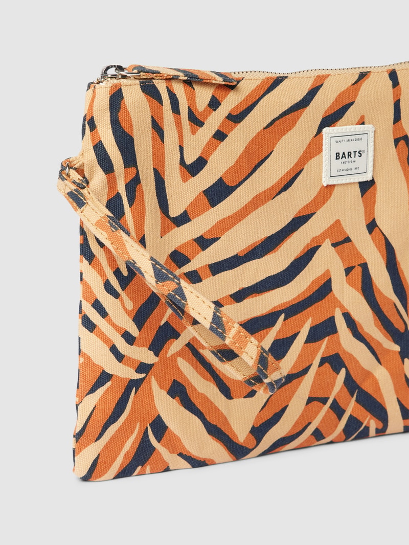 Kosmetiktasche mit Label-Detail Modell 'JUNO' in senfgelb