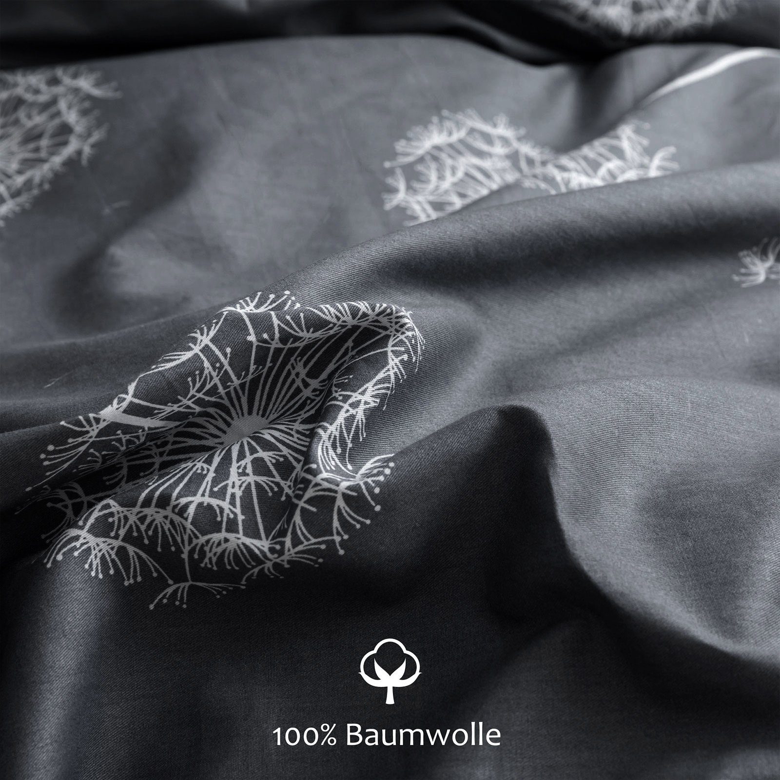 Bettwäsche QC, KEAYOO, Baumwolle, 2 teilig, Baumwolle mit Pusteblume Muster Mit Reißverschluss