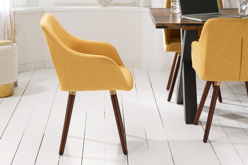 riess-ambiente Polsterstuhl SCANDINAVIA MEISTERSTÜCK senfgelb / braun (Einzelartikel, 1 St), Esszimmer · Webstoff · Massivholz · mit Armlehne · Retro Design