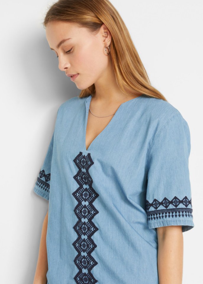 Jeans Tunika-Kleid mit Stickerei