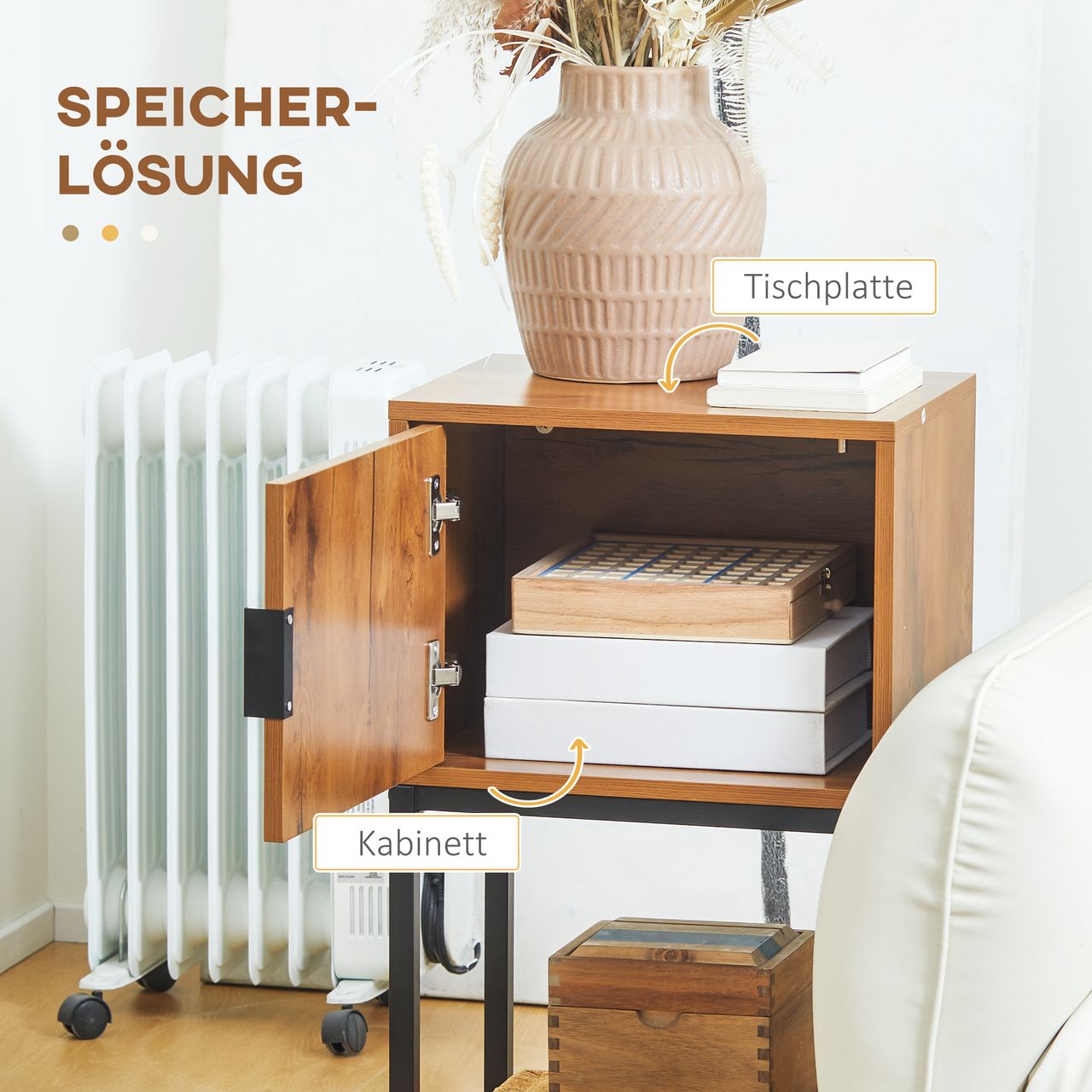 HOMCOM Konsolentisch, Flurtisch mit Schrank, Sofatisch im Industriedesign Natur