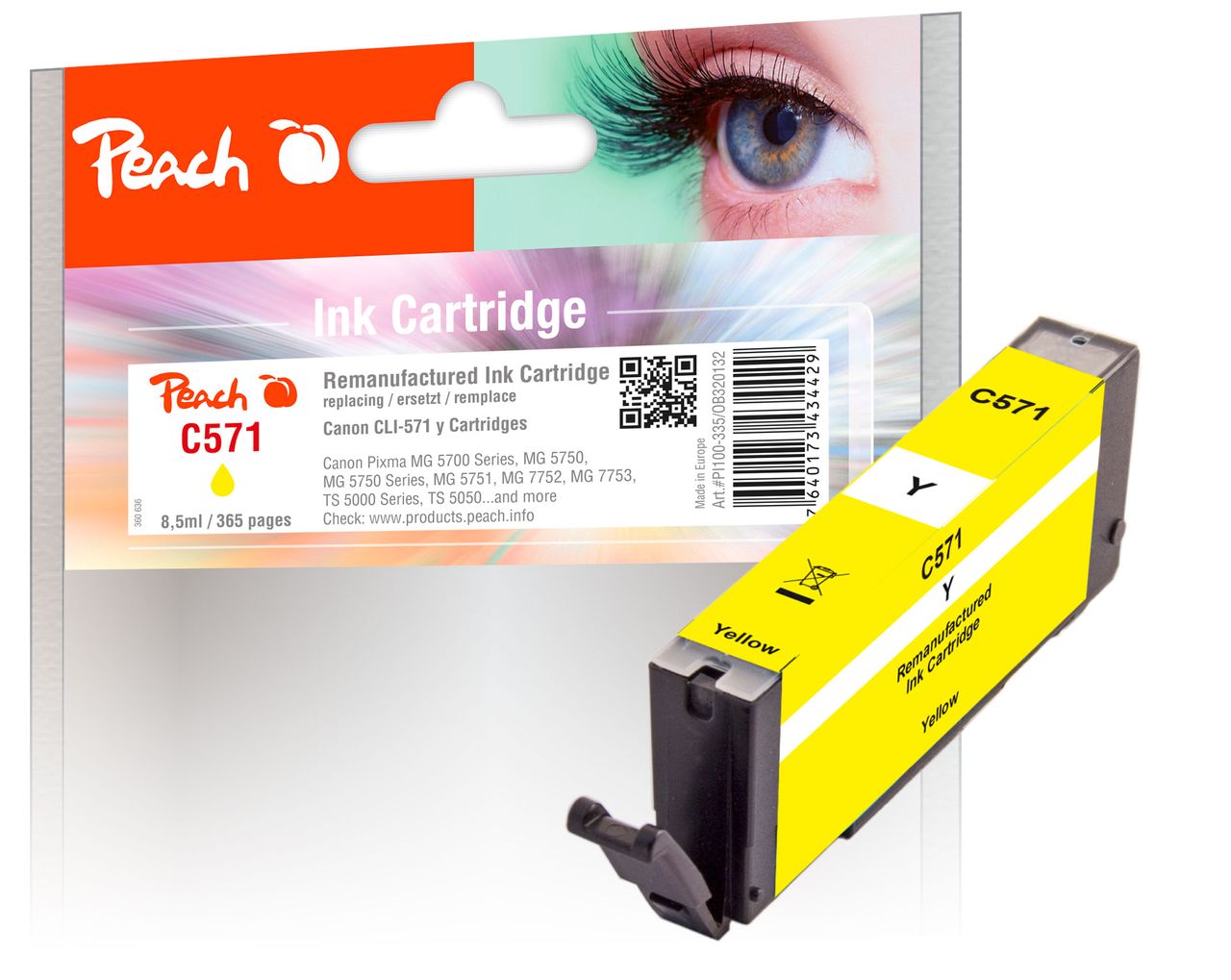 Peach Tintenpatrone gelb ersetzt Canon CLI-571Y