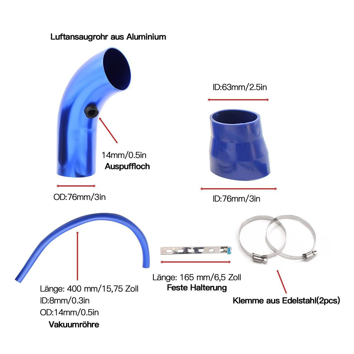 Yoyaxi Luftfilter Universeller Kaltluftansaugfilter für Autos, 76 mm (3 Zoll) mit Luftschlauch-Kit