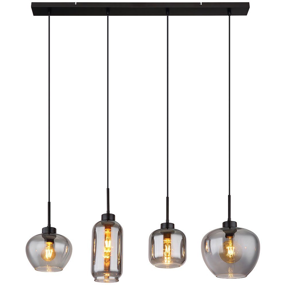 Globo Pendelleuchte, Leuchtmittel nicht inklusive, Hängeleuchte Rauchglas Glas Esszimmerlampe schwarz 4 Flammig E27